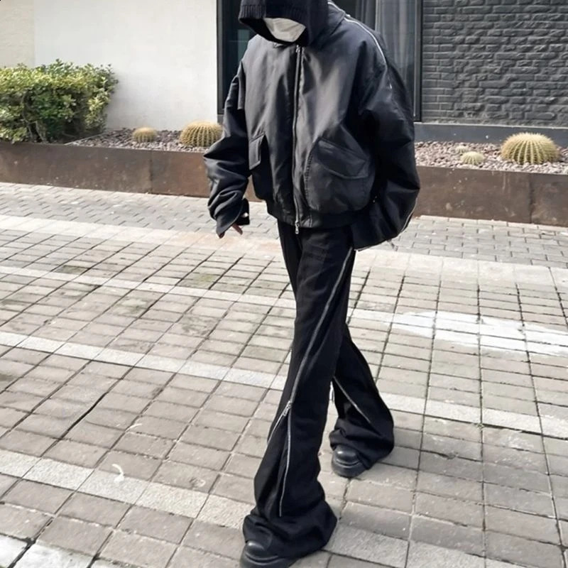 American fashion trend street style mens and womens retro personalized zipper n loose casual straight leg slimming jeans Y2K 240830
