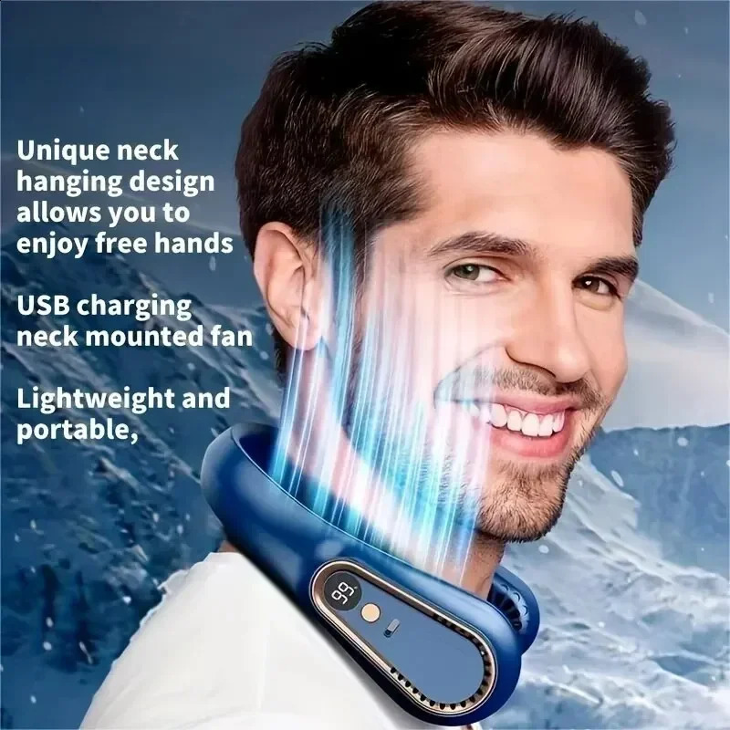 Neck Bladeless Fan Mini Ultra Long Life Portable Lazy Silent Usb Charging Student Sports Office Digital Display Power 5 Gear 240830
