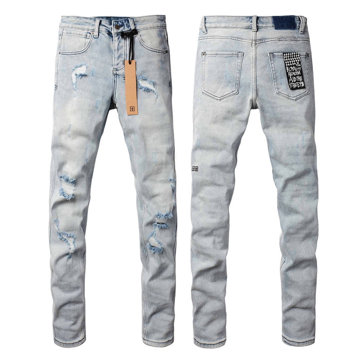 Kusbi Mens Skinny Jeans - Distressed Black Denim Pants - Slim Fit Designer Ripped Jeans R250428 L251204BWSF 458