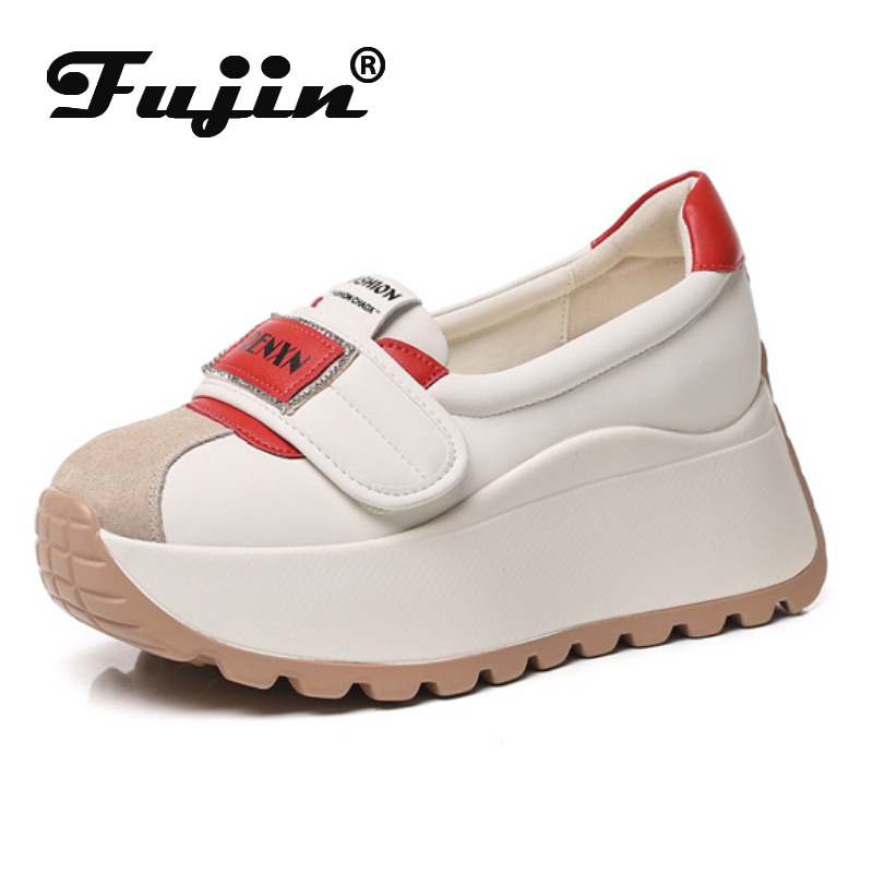 Fujin 8cm New Platform Wedge Flats Summer Fashion Genuine Leather Pumps Mixed Color Women Sandal Slippers Shoes Microfiber Pumps