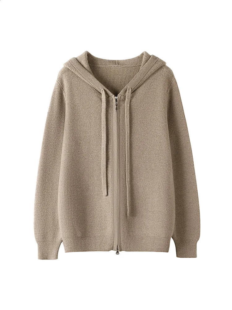Autumn Winter Knitwear 100% Merino Wool Women Sweater Hooded Solid Color Cashmere Cardigan Long Sleeve Casual Clothing Tops 240830