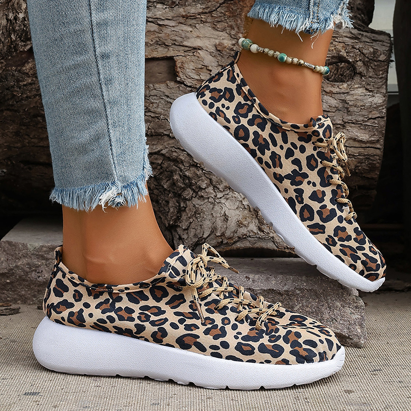 Women's Leopard Print Platform Sneakers Fashion Canvas Breathable Running Shoes Woman Lightweight Non Slip Casual Sports Shoes
