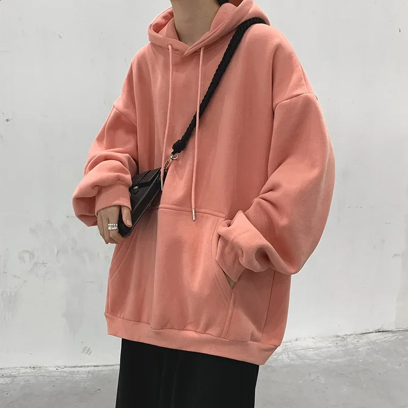 Autumn Solid Color Loose-fit Korean Style Casual Long Sleeve Hooded Pullover Sweatshirt Trendy For Men Hooded Sportswear 240830