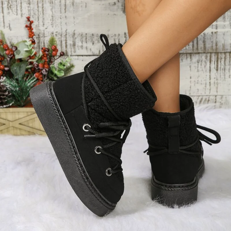 Cold-proof and Warm Winter Ladies Shoes 2024 New Lace Up Design Women’s Platform Boots Waterproof Anti-slip Fashion Short Boots