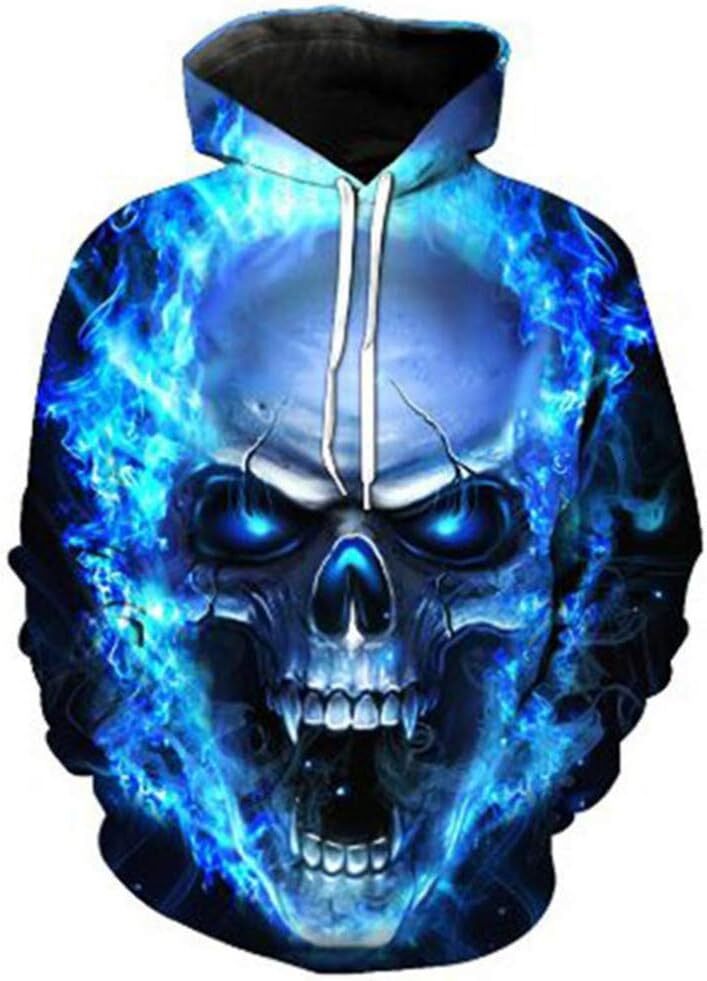 Halloween Hoodie for Mens Skull 3D Graphic Print Sweatshirts Pullover Tops with Pocket Graphic Pullover