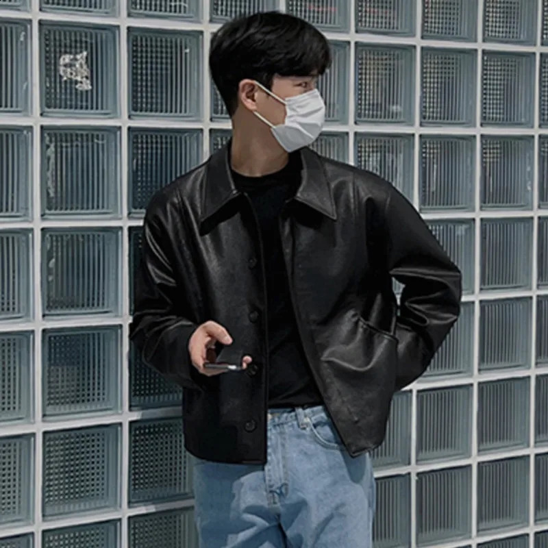 IEFB Short Motorcycle Pu Leather Coat Trend Mens Autumn Korean Style High End Lapel Loose Jacket Fashion Streetwear 9C1118 240830