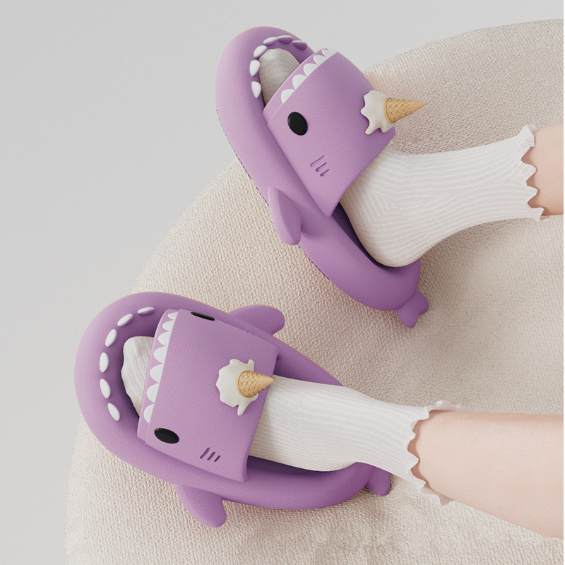 2024 Cute Panda Shark Slippers Women Men Summer Platform Shoes Night Glowing Lantern DIY Couples Indoor Shower Beach Slides