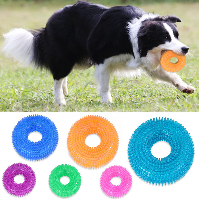 Pet Dog Toys Round Thorn Ring Pet Molar Chews Toy Puppy Tooth Cleaning Interactive Training Squeaky Sound Toy Pet Supplies