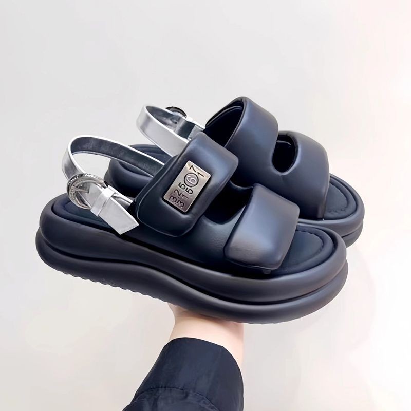 Summer Woman Wedge Heel Sports Sandals 2024 Metal Buckle Sandles Women Platform Non Slip Beach Sandalias Black White e993