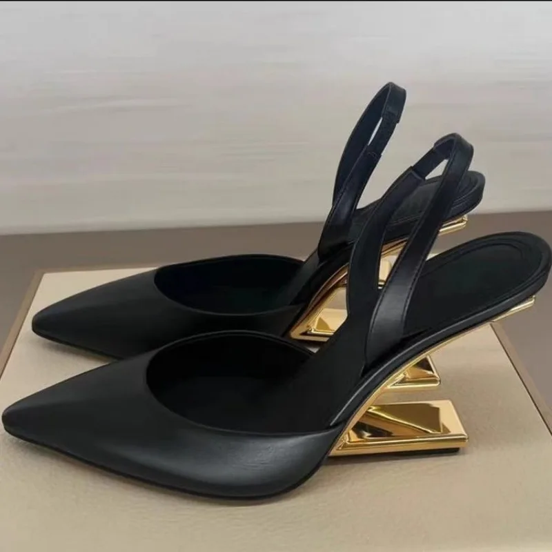 Summer Strange Heels Ladies Shoes Solid Color Design Women's Shoes with Rear Trip Straps Pointed Toe Fashion Zapatos Para Mujere