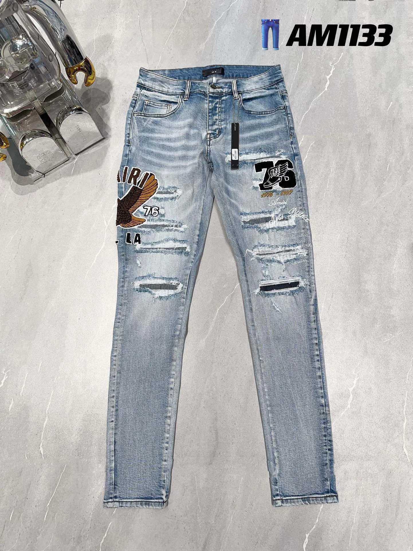 Men's Jeans 2024 Badge Patchworks Skinny Jeans For Men Destroyed Holes Vintage Blue Denim Pants Hombre Fashion Clothes Y2408307X2M
