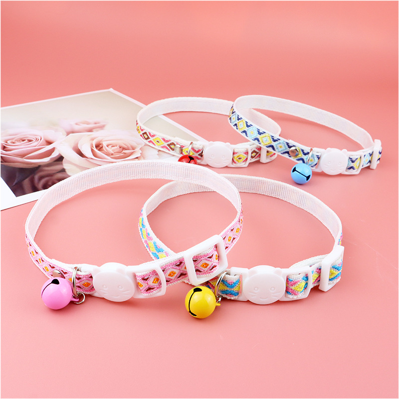 Adjustable Cat Collar with Bell To Prevent Getting Lost, Colorful Plaid Jacquard Pet Collar for Kitten and Puppy Pet Accessories