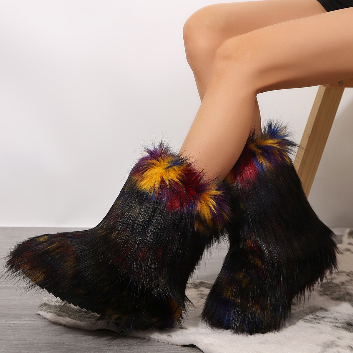Winter Women's Snow Outdoor Furry Faux Fox Fur New Fashion Boots WomanPlush Warm Platform Shoes Bottes fe0a