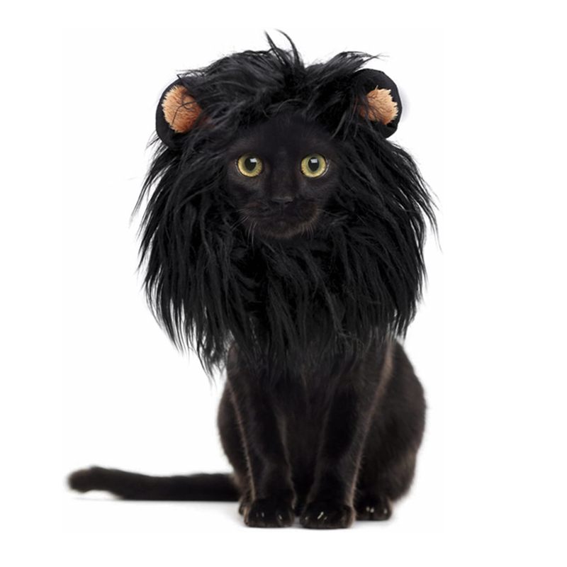 Lion Mane Wig for Cats, Funny Pet Cat Costumes for Halloween Christmas, Cat Cosplay Dress Up Pet Hat, Furry Pet Clothing Accessories (Size M, Black) N