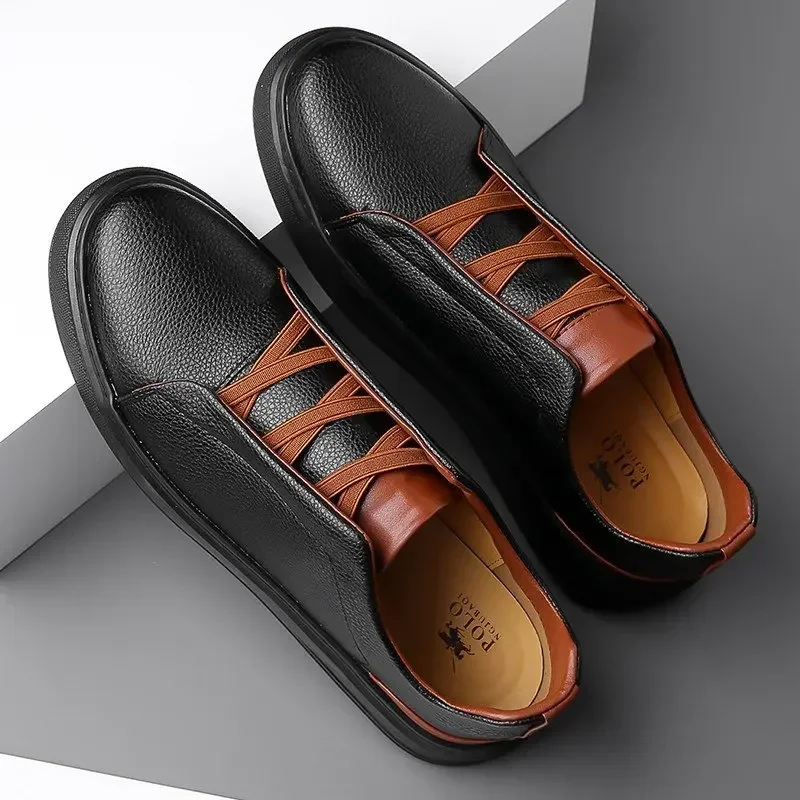 Men's Leather Casual Shoes High Quality Slip on Soft Leather Soft Sole Breathable Shoes Fashion Textured Leather-Shoes