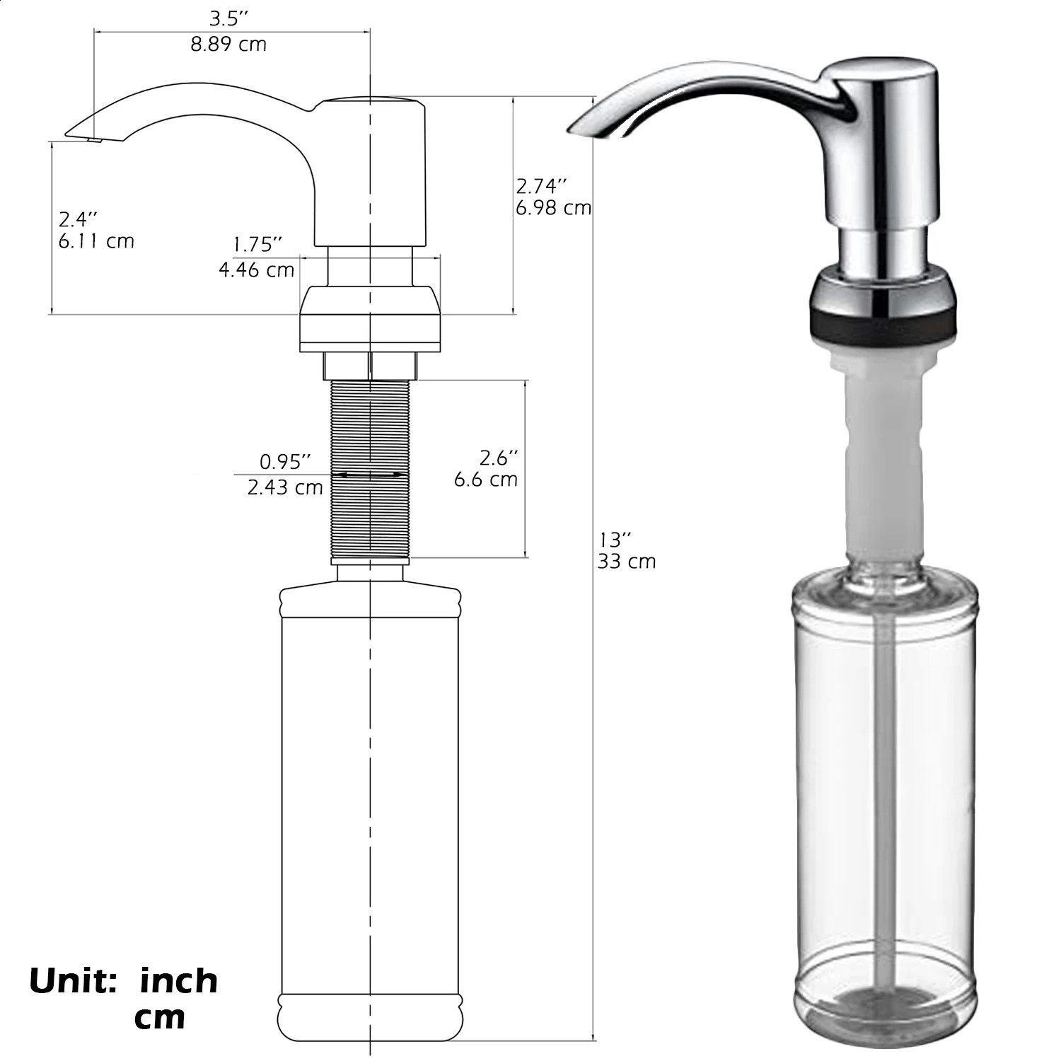 Samodra Nickel Soap Dispenser Black Kitchen Sink Counter Liquid Bottle Accessories 500ml Built in Pump 240830