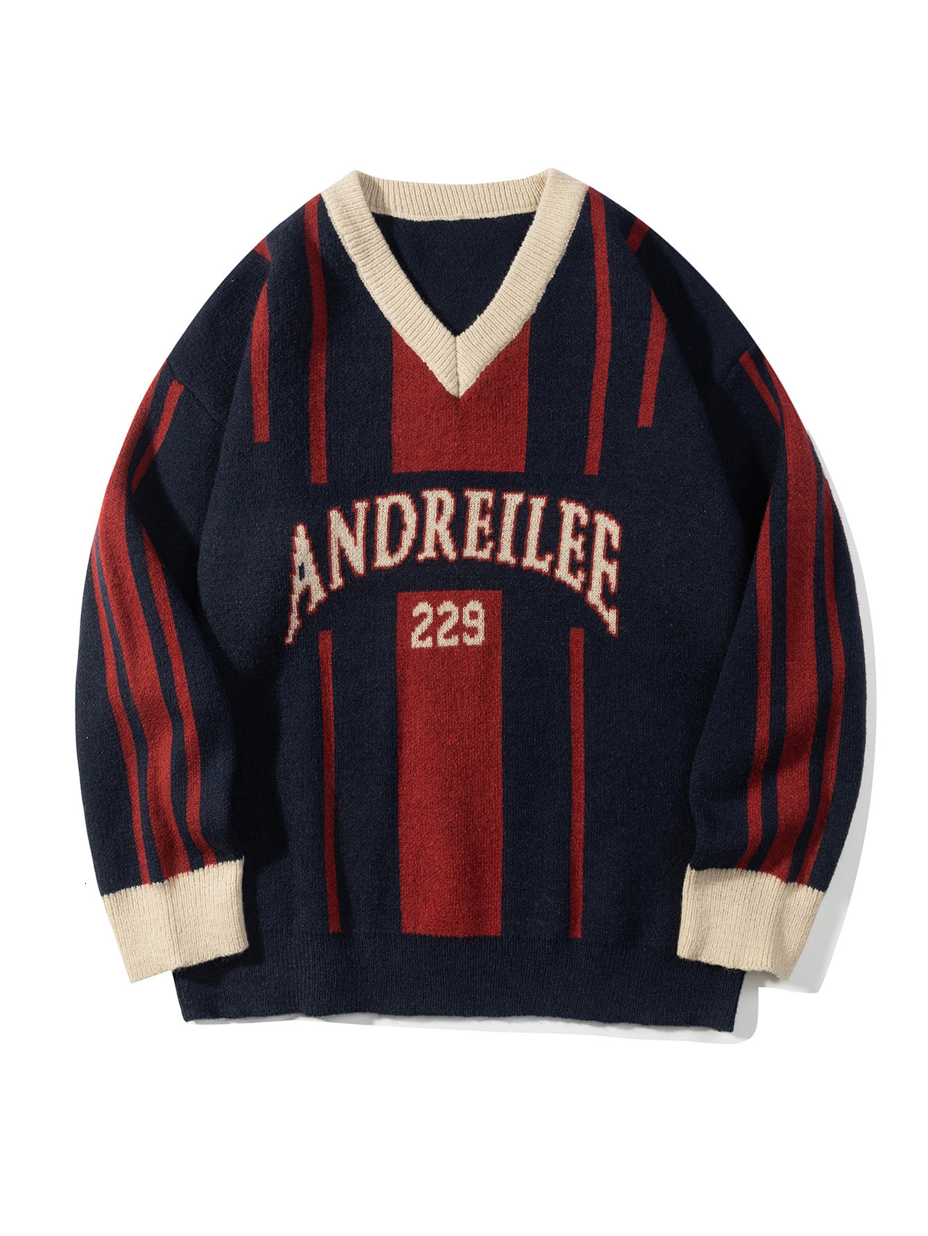 Trendy Style Autumn New American Color Blocked Knitted Design Versatile Casual Sweater for Men and Women Couples - view 7
