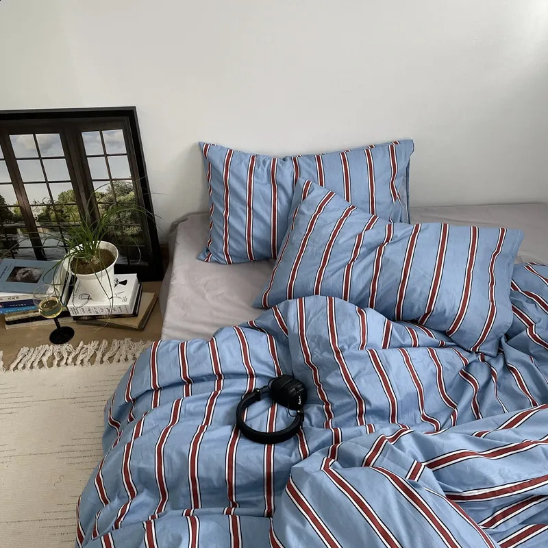 Linen 100% pure cotton down duvet cover striped large 40s down duvet cover pillowcase fashionable home textile Nordic suspender 240830
