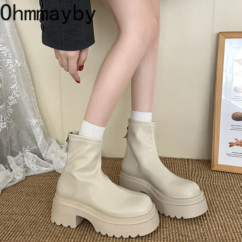 Women Chunky Short Boots Fashion Back Zippers Shoes 2024 New Autumn Winter Thick Heel Women's Ankle Booties d298 's