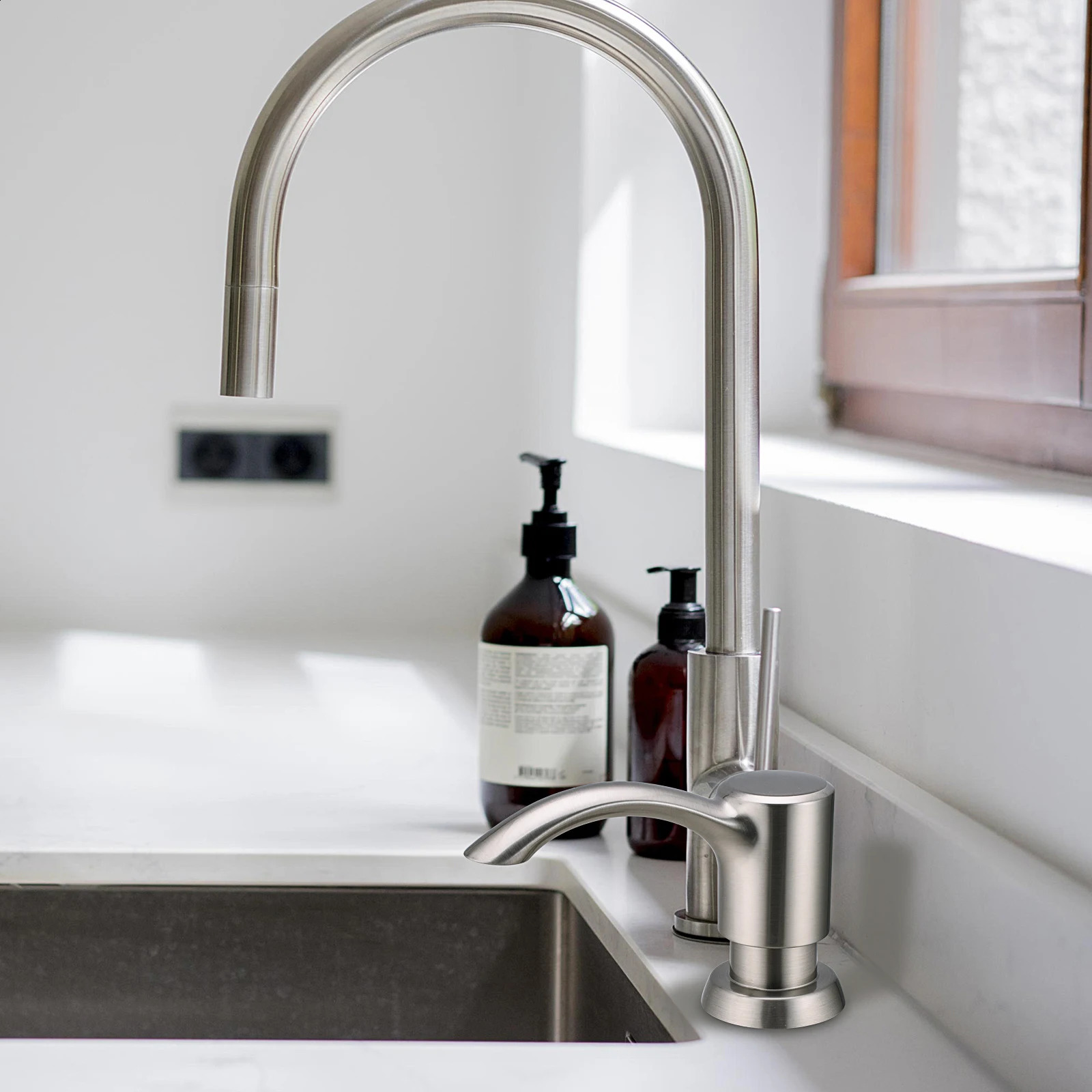 Samodra Nickel Soap Dispenser Black Kitchen Sink Counter Liquid Bottle Accessories 500ml Built in Pump 240830