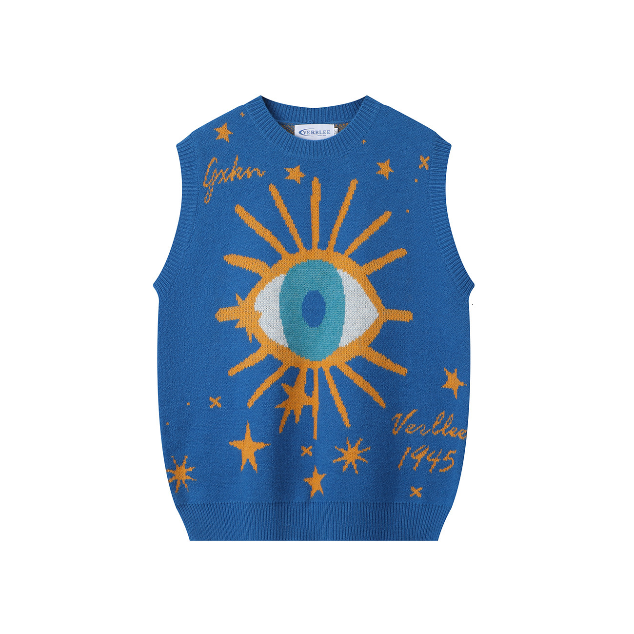 Niche Fun Cartoon Jacquard Knitted Sweater Vest with Loose and Lazy Style Round Neck Sweater