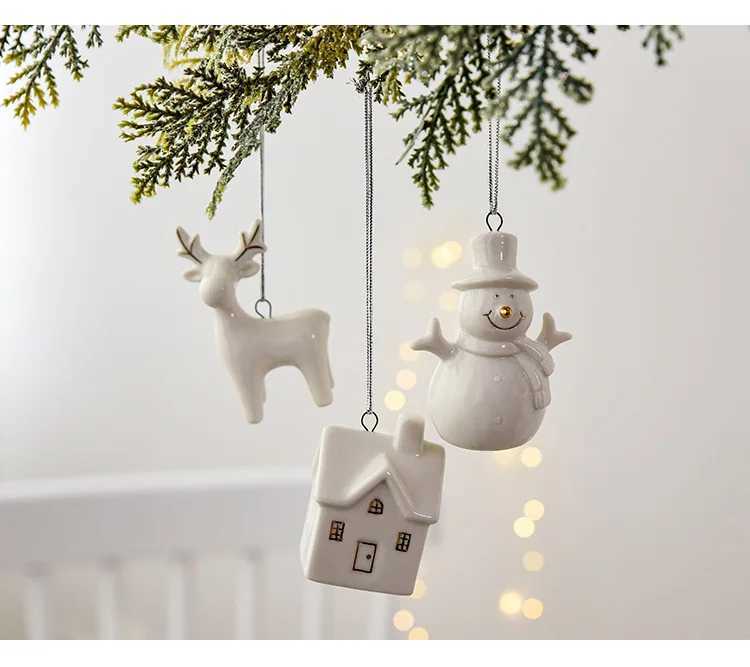 Decorations Nordic Ceramics Decorative Crafts Ceramic Mini Snow Pendant House Christmas Small Gift Decoration Q240829