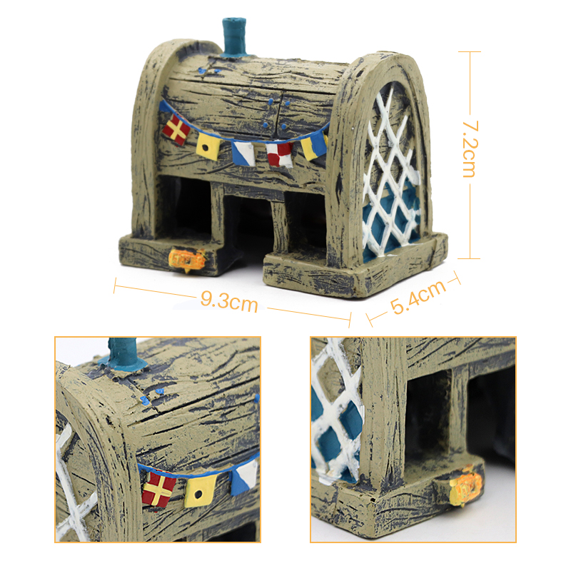 Cartoon Fish Tank Decor Figures Ornaments Resin Fish Tank Pineapple House Decoration Cave Cask Landscaping Aquarium Accessories