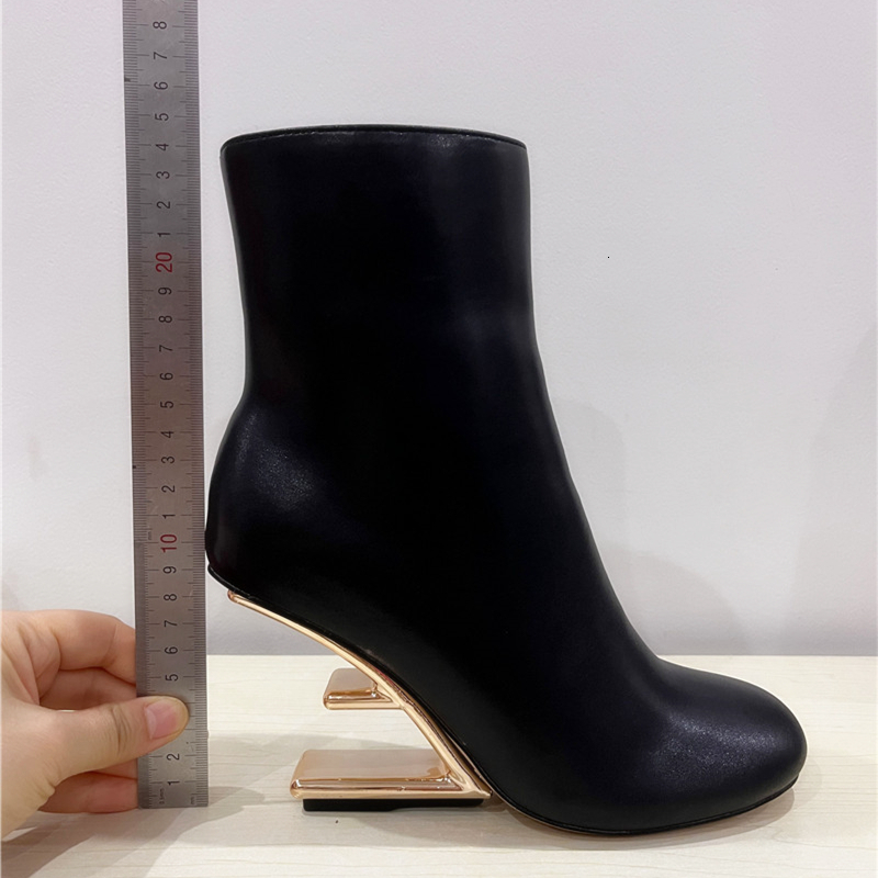 Fashion Black Women Letter Strange High Heel Ankle Boots Ladies Wedge Dress Shoes Autumn Winter Leather Short Botas Mujer Wedges