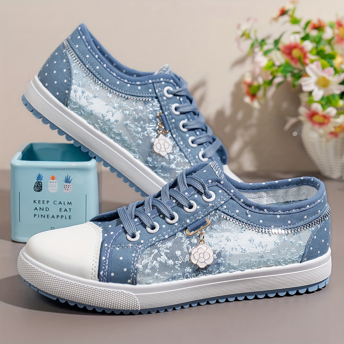 Women Fashion Summer Casual Cutouts Lace Canvas Hollow Breathable Platform Flat Shoes Woman Sneakers