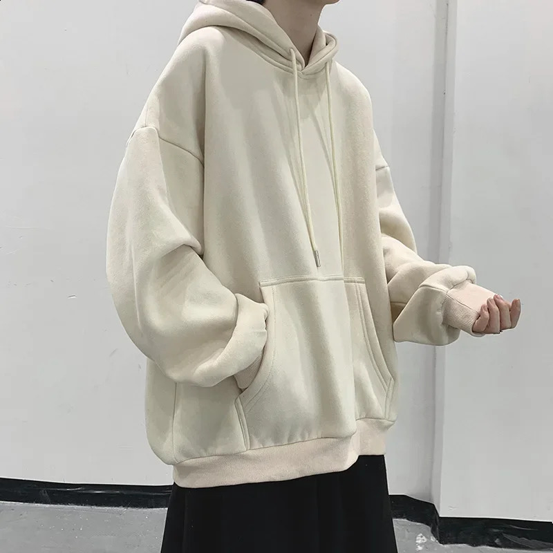 Autumn Solid Color Loose-fit Korean Style Casual Long Sleeve Hooded Pullover Sweatshirt Trendy For Men Hooded Sportswear 240830