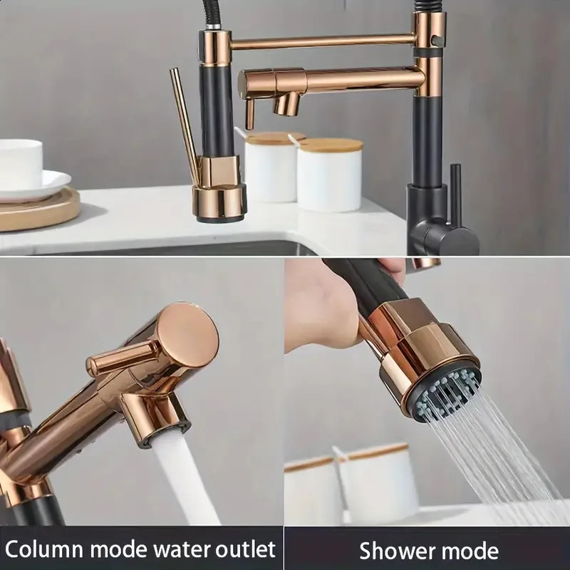 1 spring kitchen faucet type dual outlet and cold sink vegetable cleaning basin rotating rose gold water 240830
