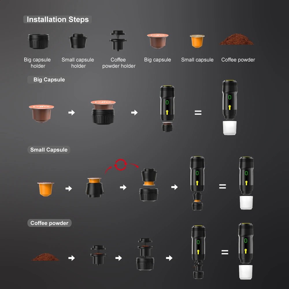 Wireless Electric Portable Espresso Coffee Machine for Car Home Camping Maker 3in1 Capsule Powder Travel 240830