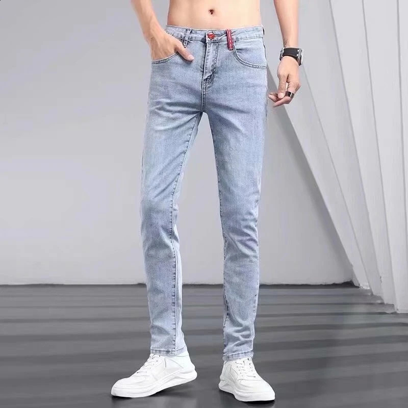Boyfriend Daily Allmatch Pencil Distressed Jeans Men Casual Slim Fit Denim Pants N Leg Ripped Skinny Solid Trousers 240826Z