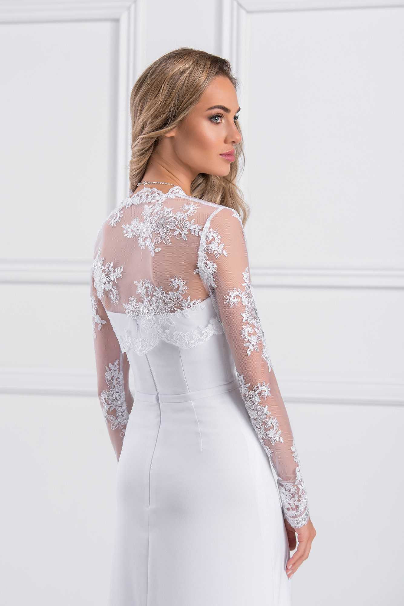 High Quality Long Sleeve Wedding Bolero Jacket Lace Ivory Custom Made Sheer Wraps Bridal Accessories