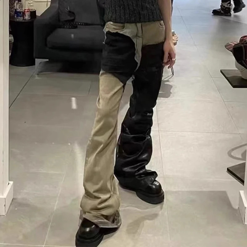 FEWQ Men Pants Washed Spliced Brushed High Street Niche Stacked Jeans Versatile 2023 Contrast Color Fashion Autumn 240826Z