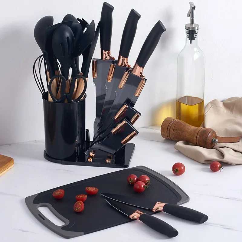 19 sets of kitchen utensils and knives silicone cooking utensils stainless steel chef knives cutting plates kitchen cooking toolsX240831