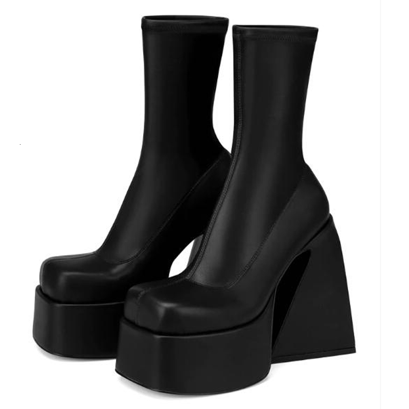 Stretch Punk Style Gothic Chunky Platform Ankle For Women Autumn Winter Shoes Ladies Strange High Heels Boots Booties