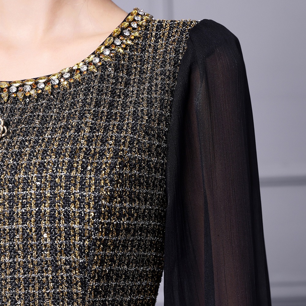 OC 409M90 Basic Casual Dresses Autumn and Winter Coarse Floral Woolen Commuting Skirt Customization Top Women's Dress Handmade Nail Drill