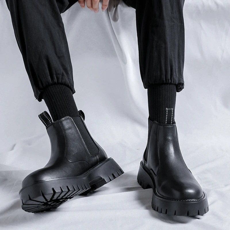 Classic Retro Thick Soled Leather Chelsea Boot Men Fashion Boot Men Casual British Style Bootanti-slip Wearable Comfort Boot 240830