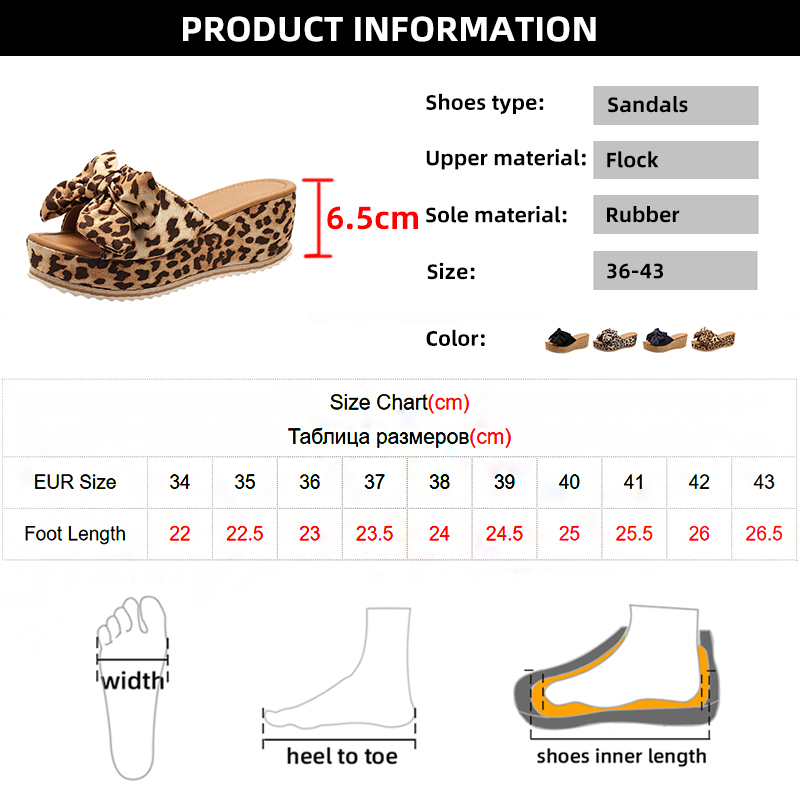 Fashion Bowknot Wedge Sandals for Women Leopard Print Chunky Platform Sandalias Mujer 2024 Summer Thick Sole Slippers Plus Size
