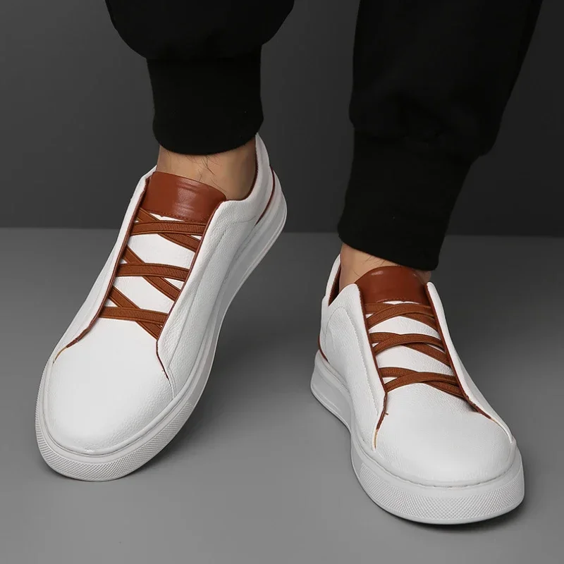 Men's Leather Casual Shoes High Quality Slip on Soft Leather Soft Sole Breathable Shoes Fashion Textured Leather-Shoes