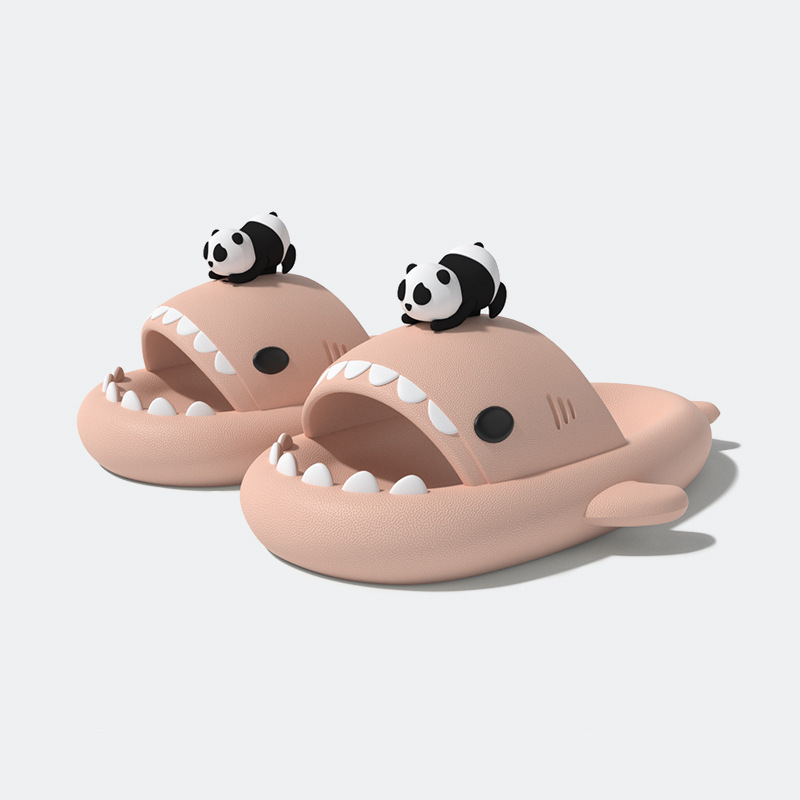 2024 Cute Panda Shark Slippers Women Men Summer Platform Shoes Night Glowing Lantern DIY Couples Indoor Shower Beach Slides