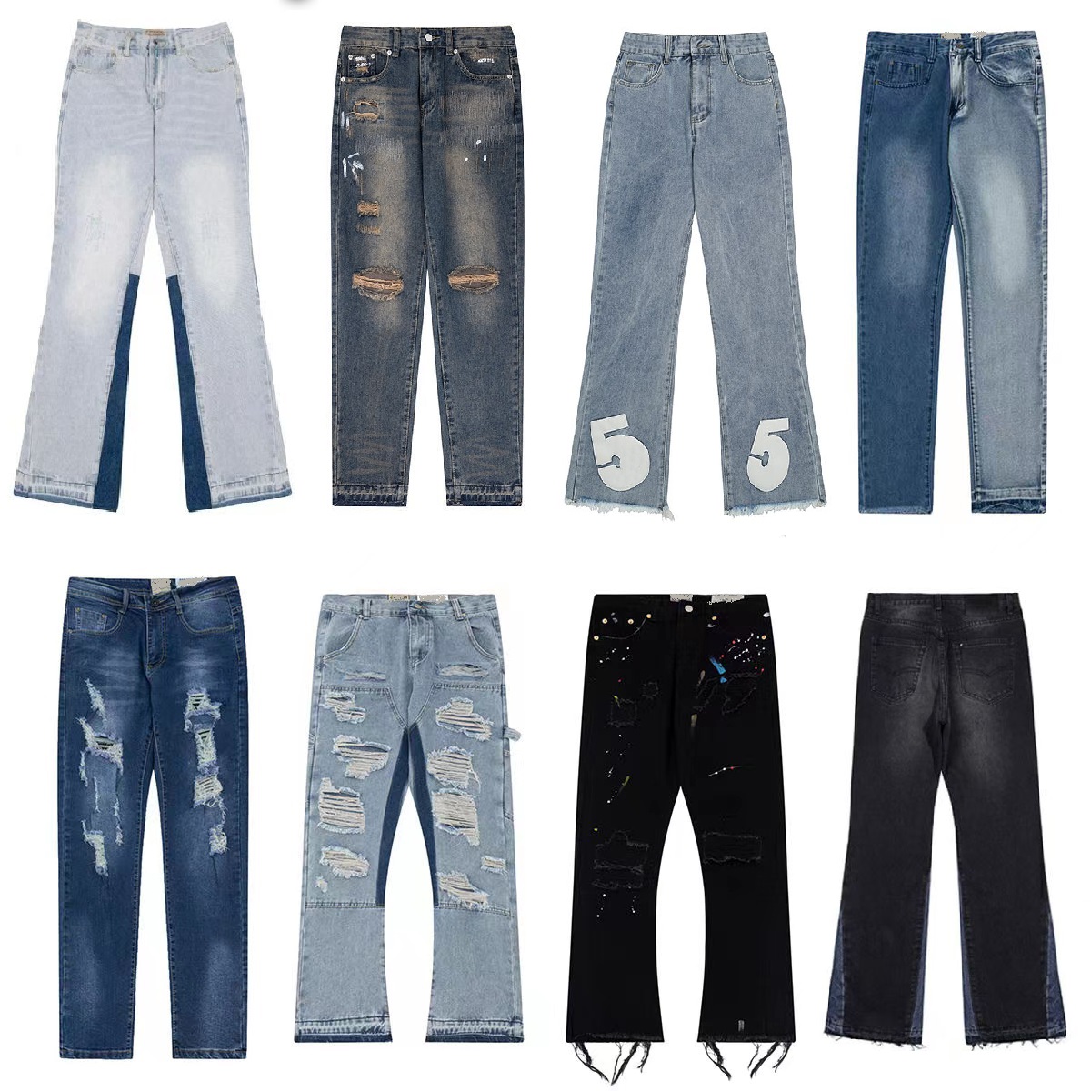 jeans men designer fashion pants ripped jeans blue denim flared pants street wear retro denim washed loose casual jeans men straight flare jeans pants