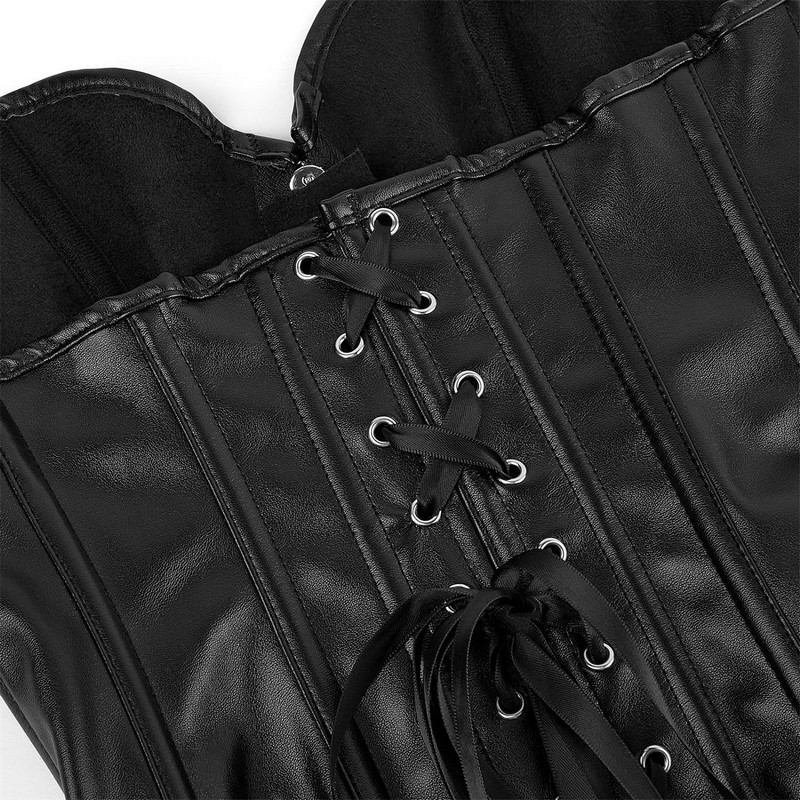 Women's Plus Size Faux Leather V-Neck Sexy Overbust Corset Bustier XS-6XL Zip-up Front Clubwear Steampunk Style Lingerie Black Red