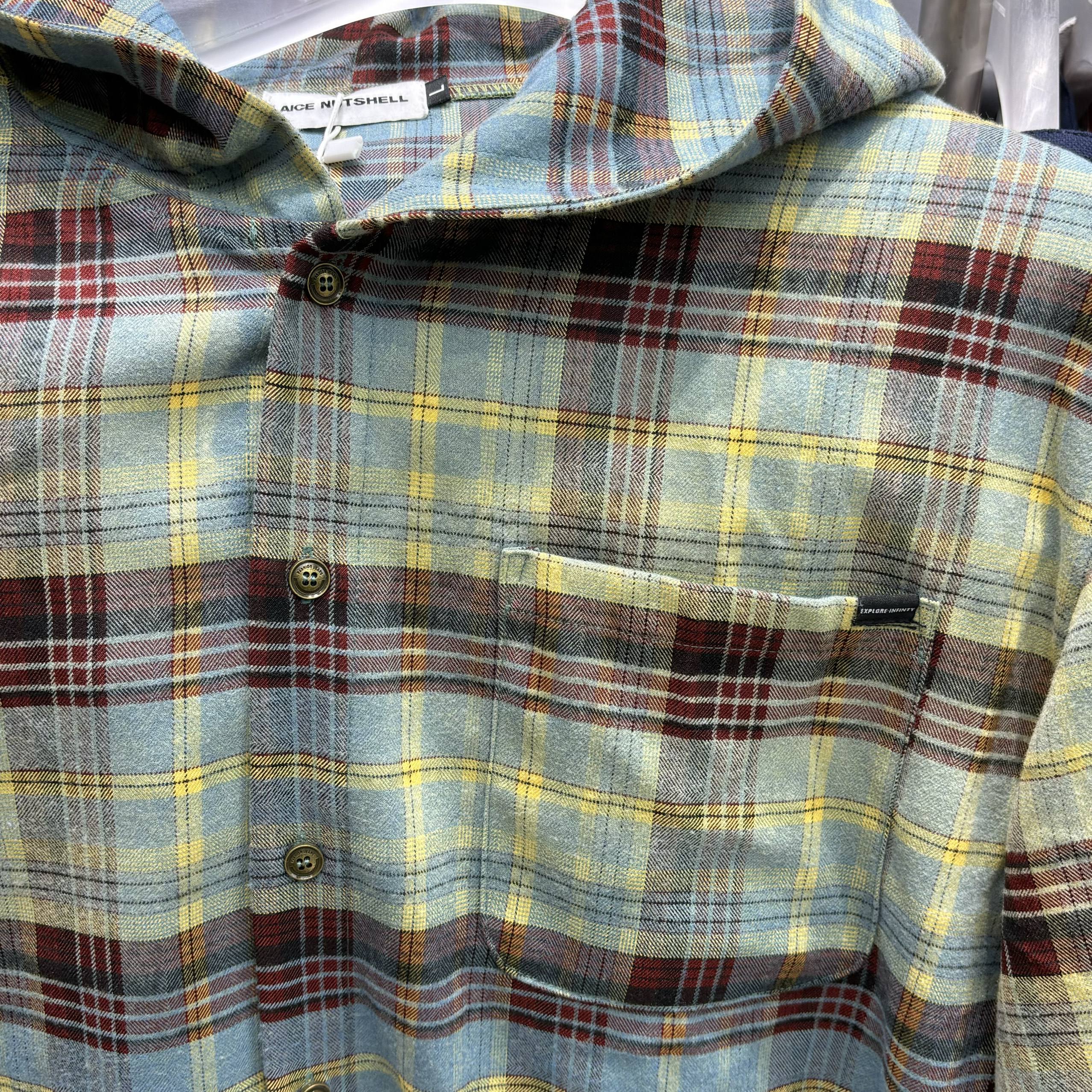 Real Photos Men's Hooded Jackets Plaid Long Sleeved Shirt Pocket Workwear Jacket