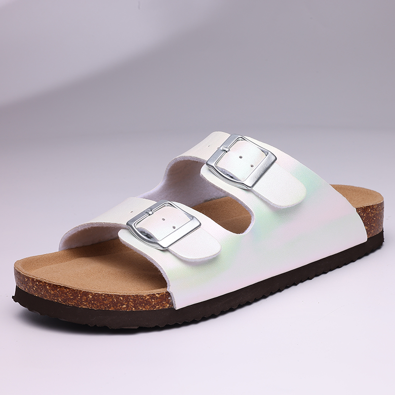 Comwarm New Women's Flat Sandals Summer Cork Slippers For Women Fashion Gradient Sandals Outdoor Beach Shoes With Double Buckle