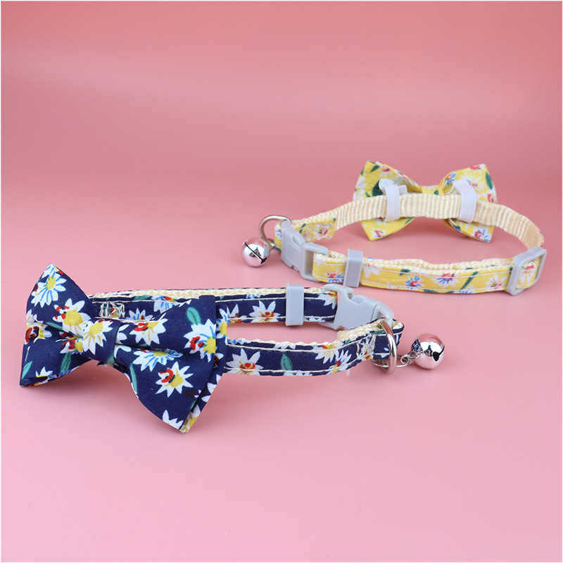 Adjustable Cat Collars Printed Detachable Bow Pet Collar with Bell To Prevent Lost Fit for Cat Kitten and Puppy Pet Accessories