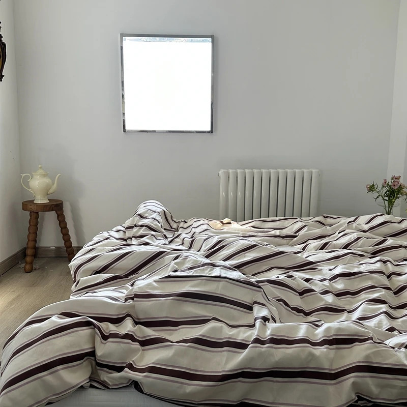 Linen 100% pure cotton down duvet cover striped large 40s down duvet cover pillowcase fashionable home textile Nordic suspender 240830