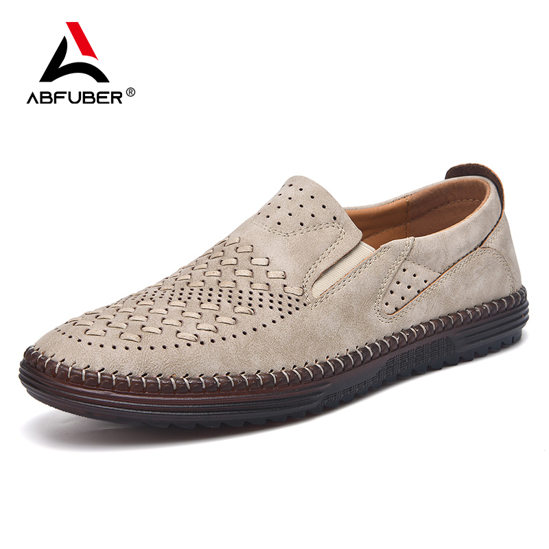 2024 New Handmade Leather Design Fashion Sneakers Slip On Loafers Summer Breathable Casual Shoes Men Driving Flat 0bda