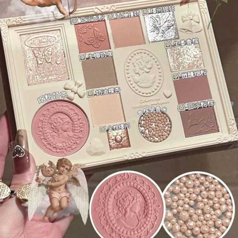 Color angel embossed eye shadow palette powder bLUSHer high gloss integrated palette low light luminous eye flash makeup palette W240830